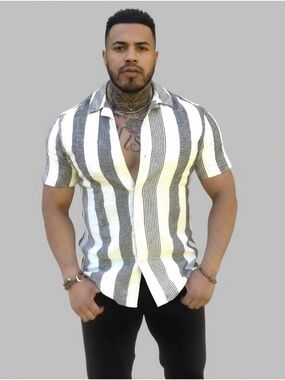 striped shirt, short sleeve, slim fit Express short-sleeve shirt size S